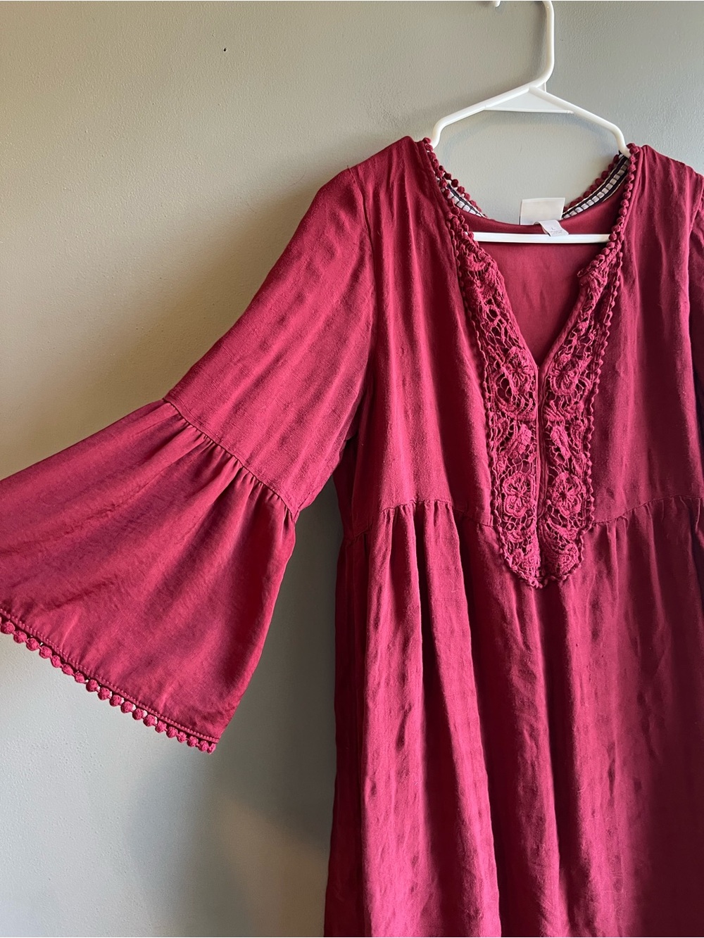 Knox Rose Burgundy Lace-Trim V-Neck Tunic Dress Large - Picture 4 of 8